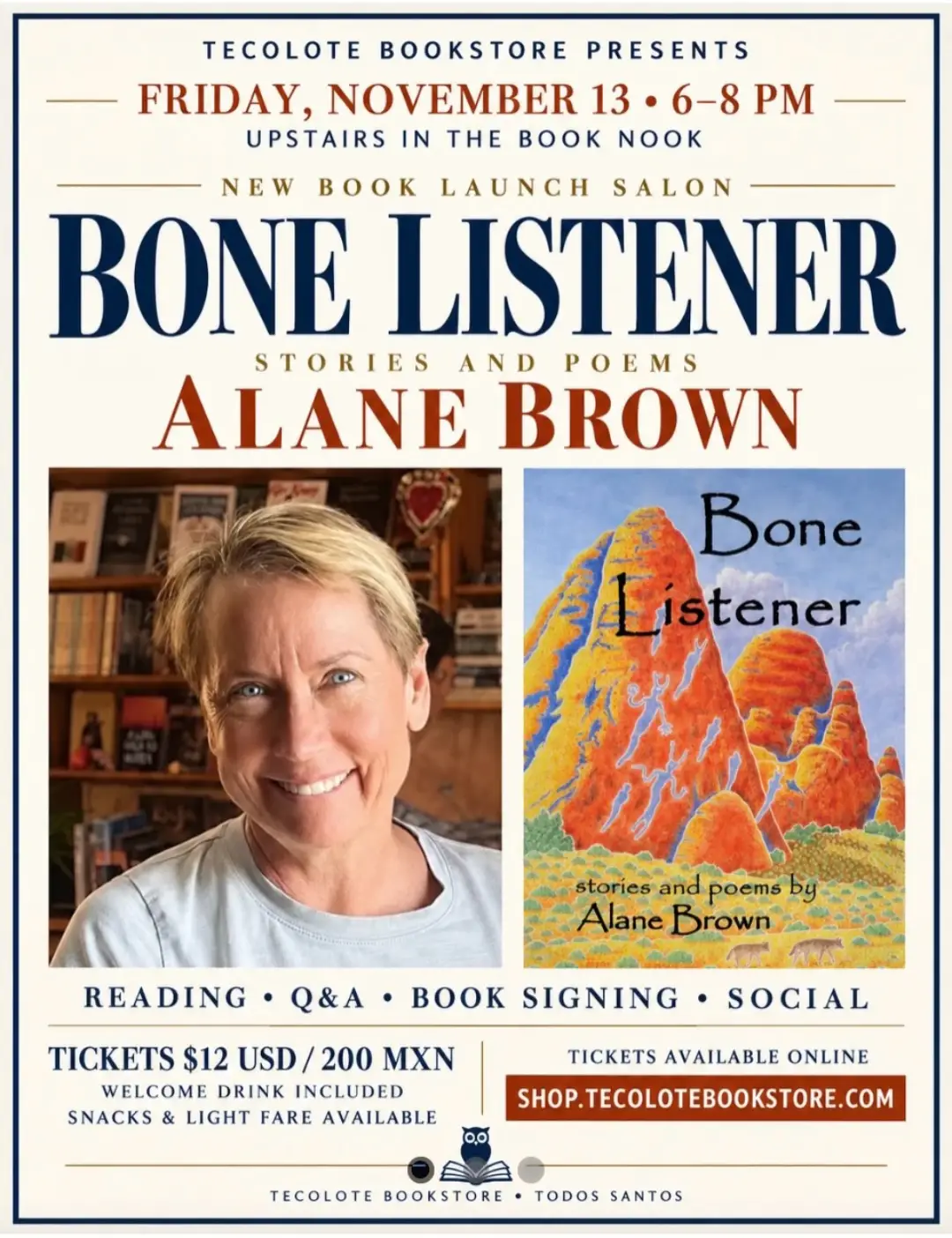 Bone Listener Book Launch Salon poster