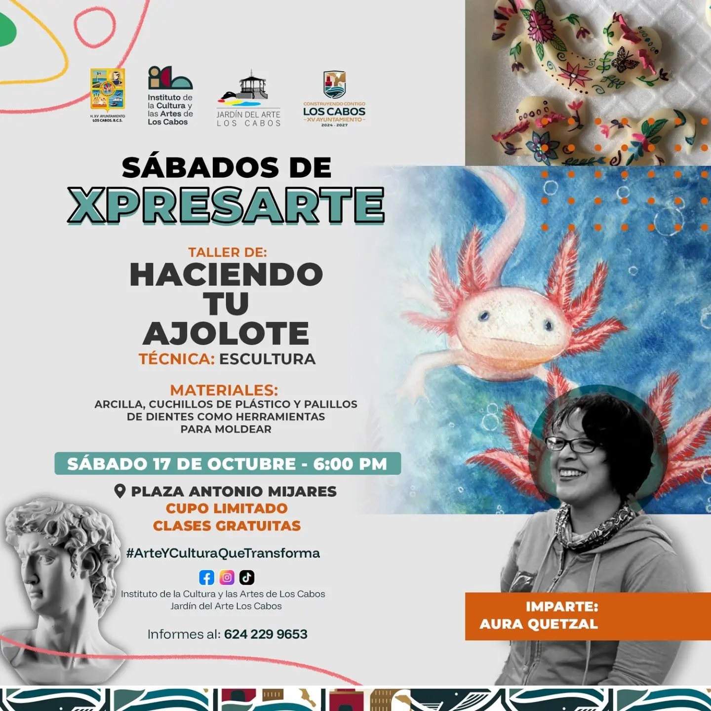 “Haciendo tu ajolote” — taller gratuito de escultura infantil (Sábados Xpresarte del ICA, Plaza Mijares)
