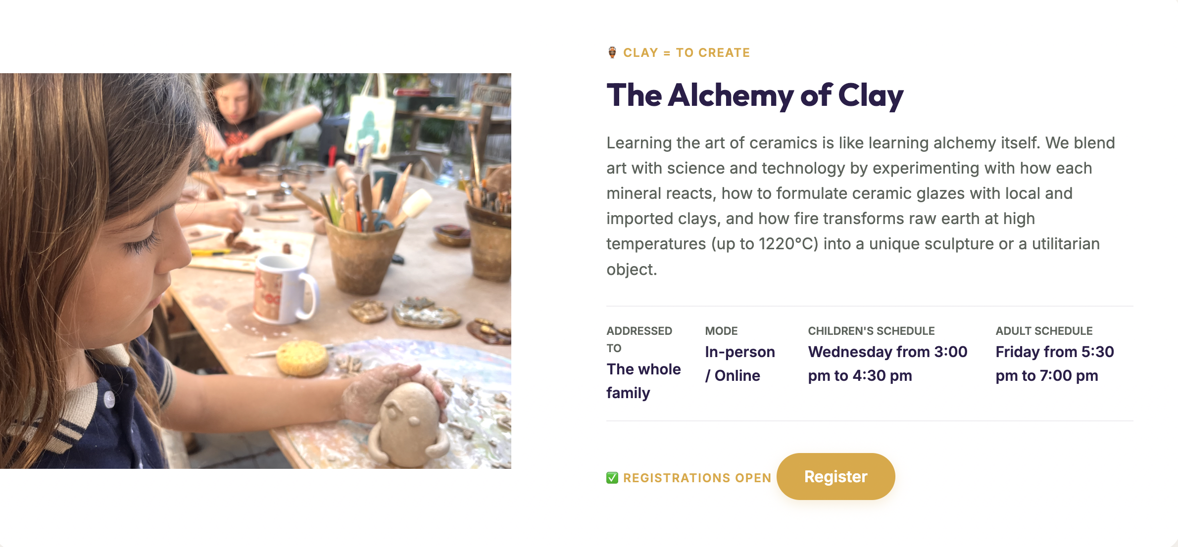 The Alchemy of Clay: Children's Workshop poster