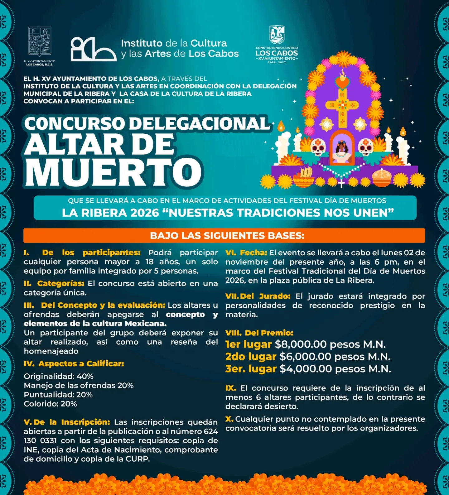Concurso Delegacional de Altar de Muertos — Day of the Dead altar contest, La Ribera plaza