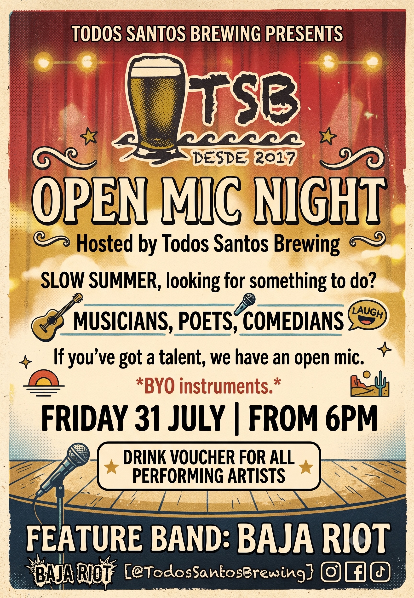 FRIDAY NIGHT OPEN MIC - host Todos Santos Brewing poster