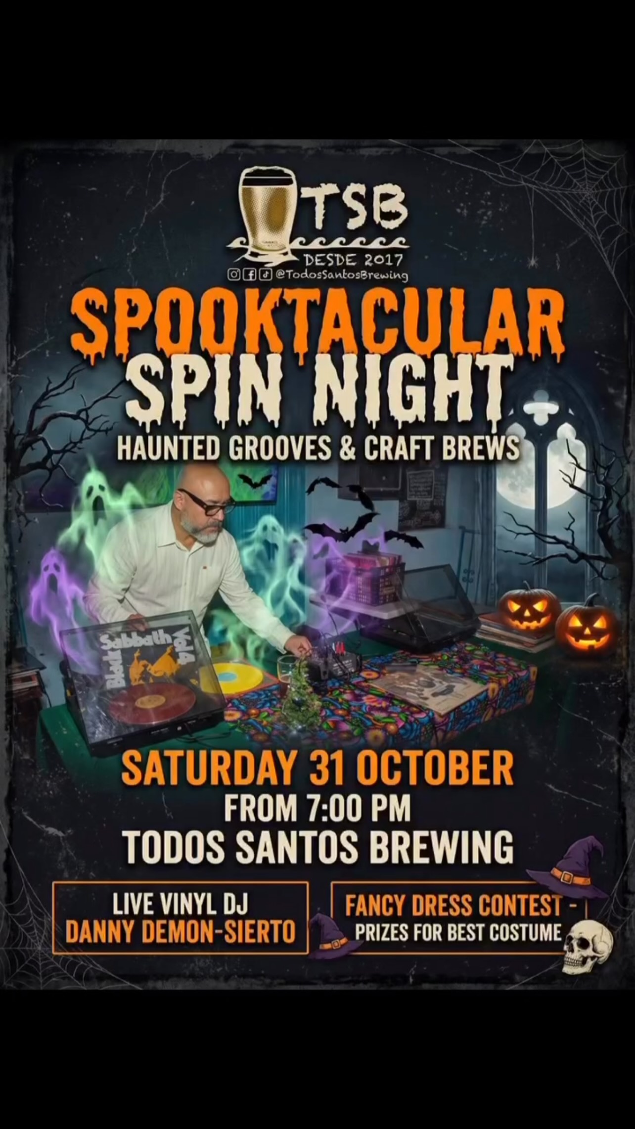 Spooktacular Spin Night — Haunted Grooves & Craft Brews (Todos Santos Brewing)
