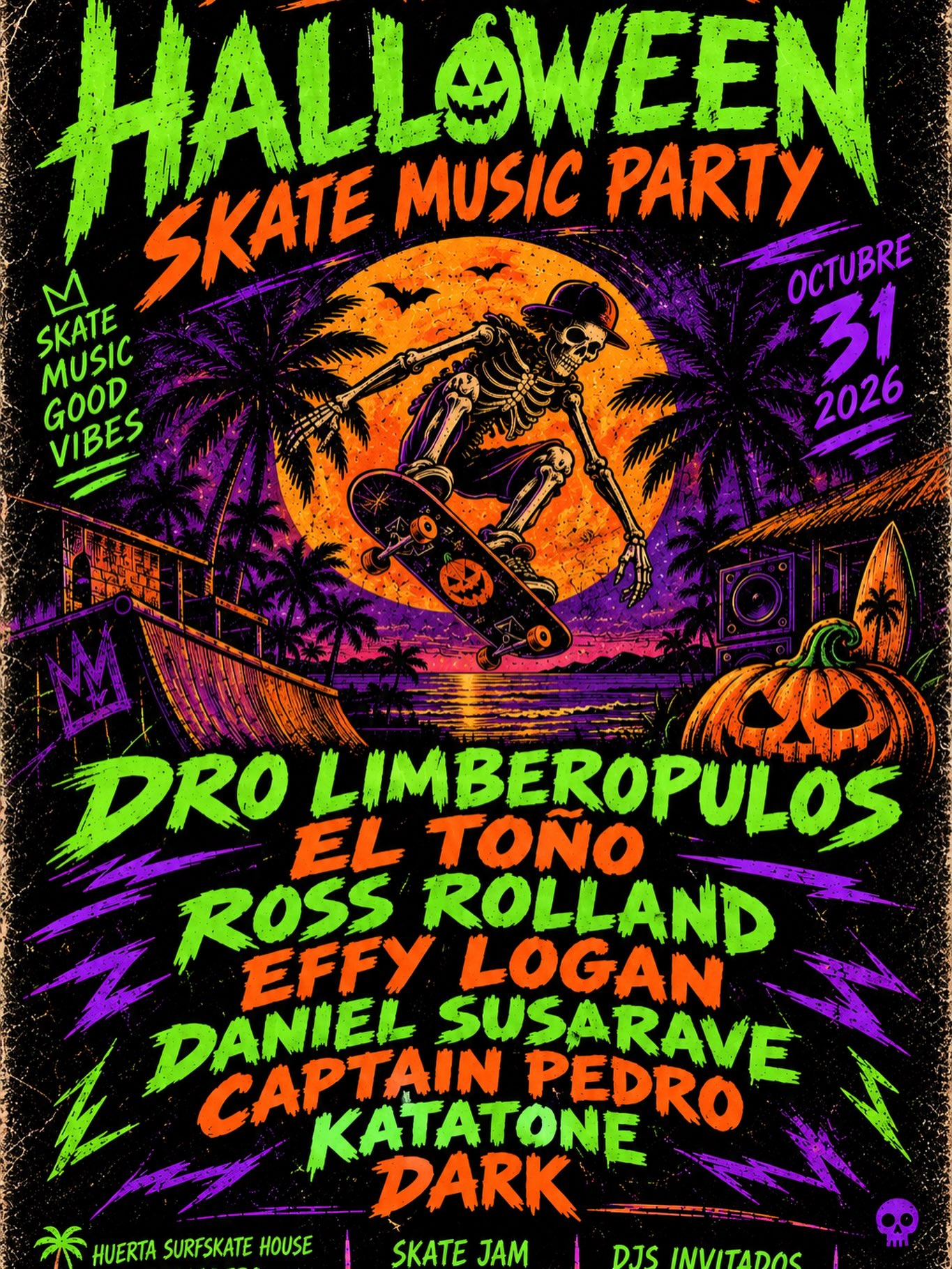 Halloween Skate Music Party — DJs, skate y disfraces en La Huerta Surf & Skate House (El Pescadero)