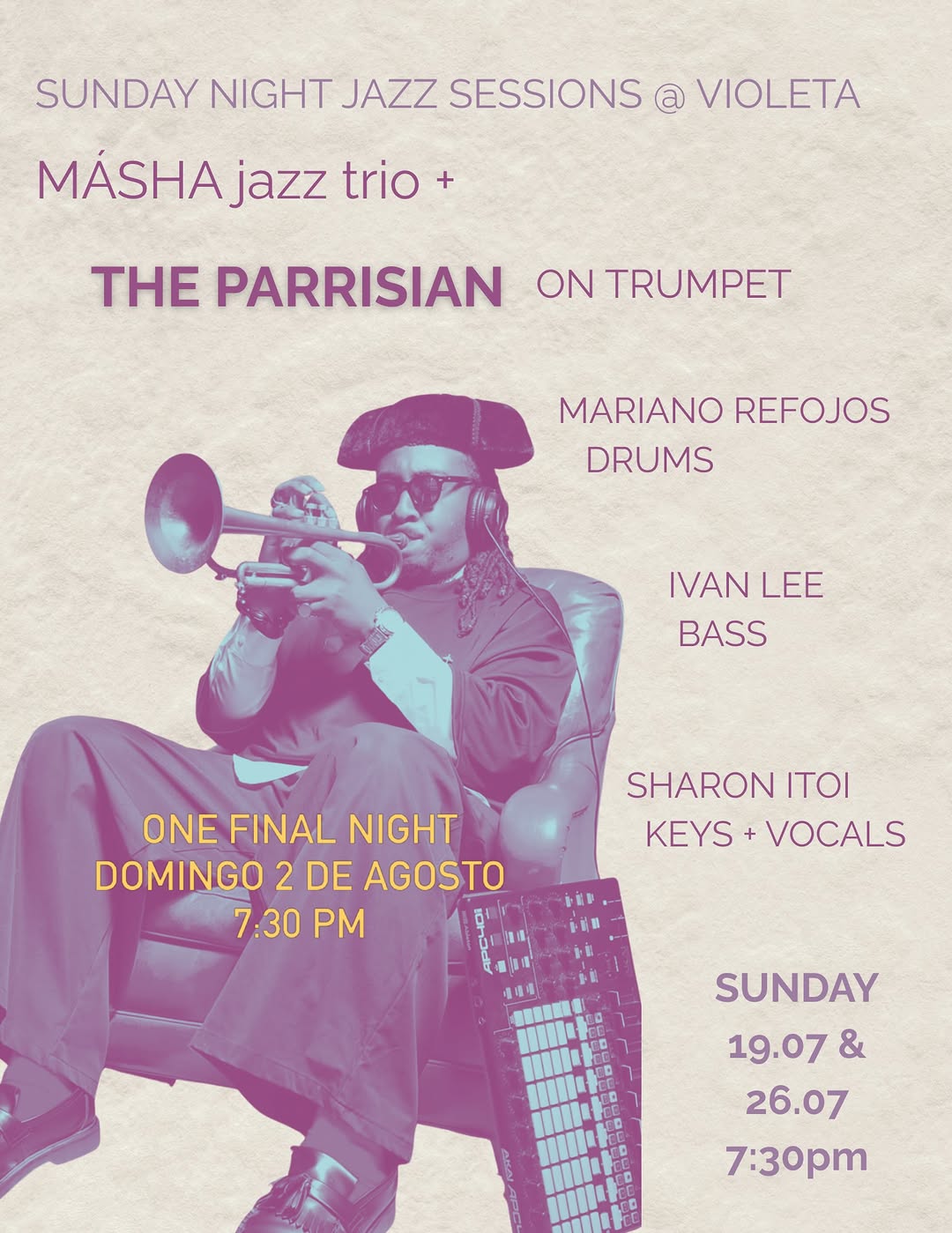 MASHA jazz trio + THE PARRISIAN on Trumpet - Sunday Night Jazz Sessions poster