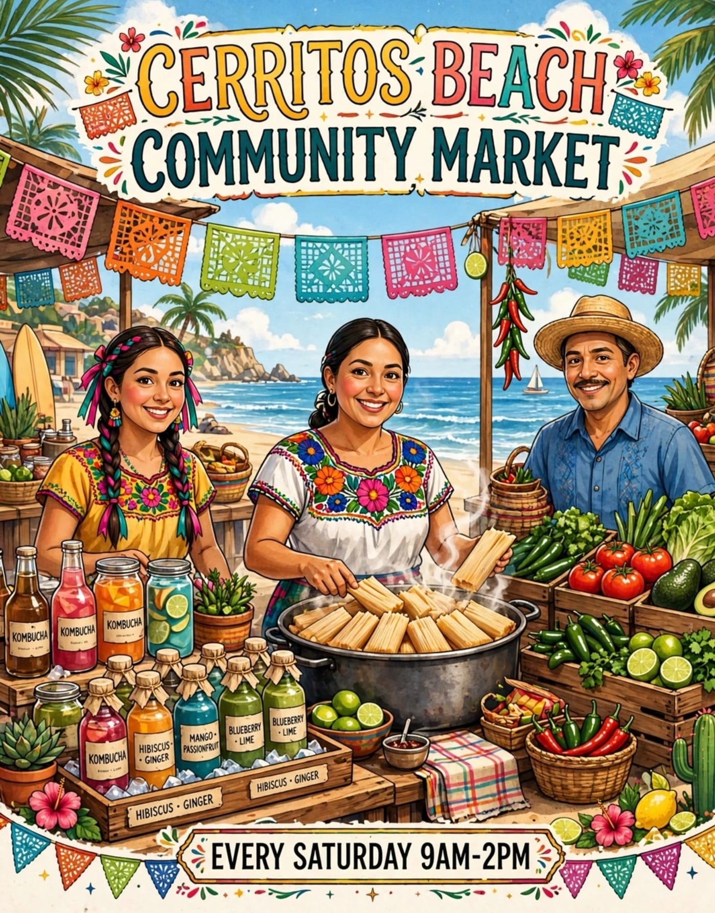 Cerritos Beach Community Market poster